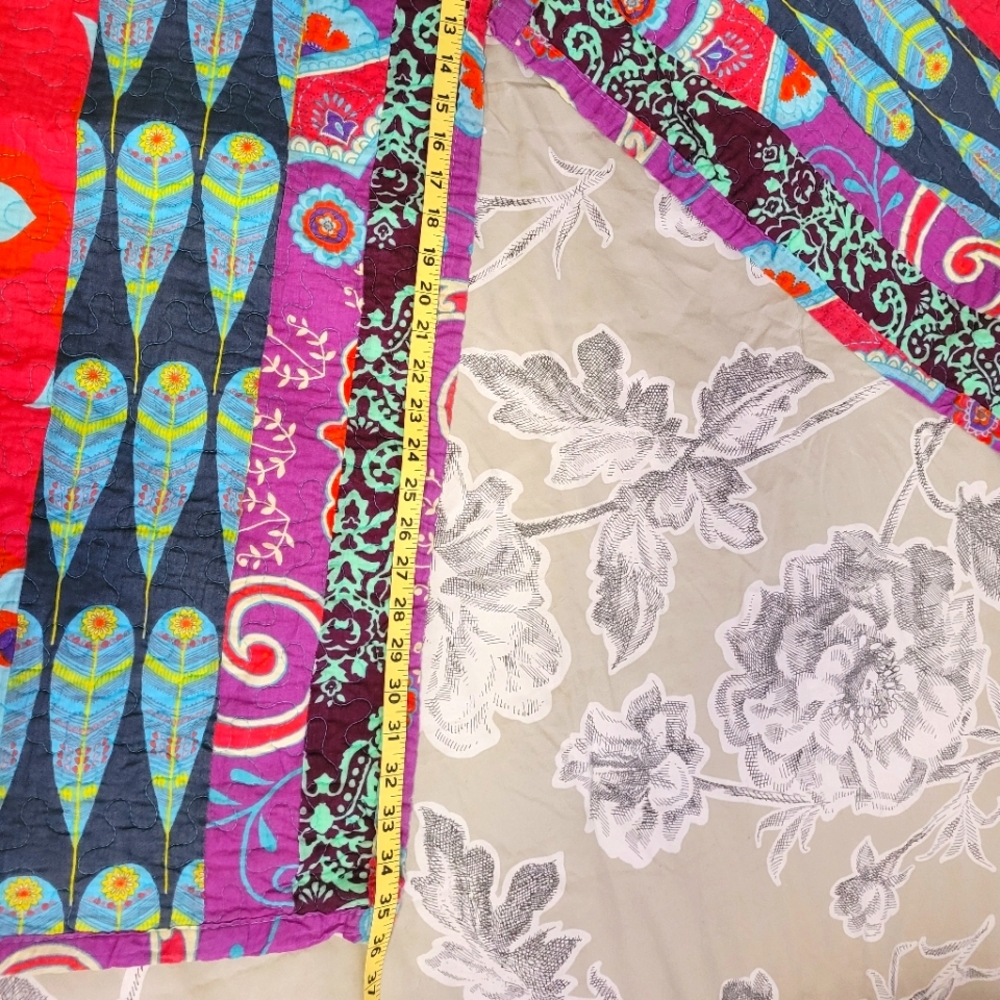 Pair of Boho Colorful Quilted Cotton Patchwork King Pillow Shams - Picture 3 of 6